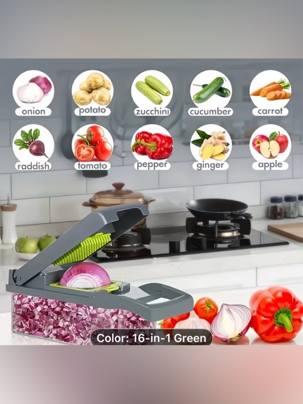 16-in-1 Green Multi-Function Vegetable Chopper and Slicer - Picture 5 of 8